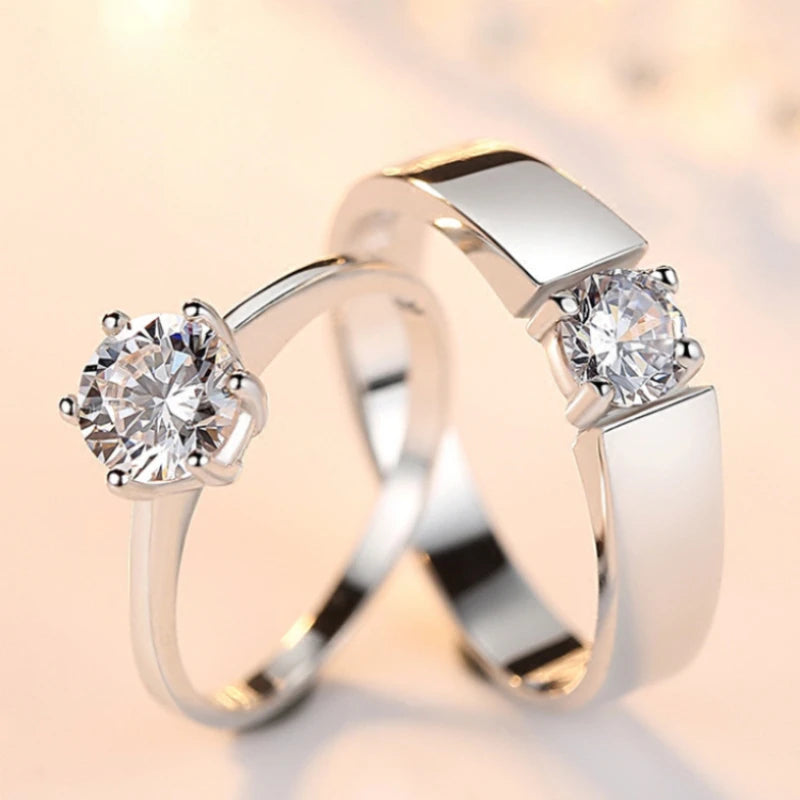 New Silver Sun & Moon Adjustable Couple Rings – Unisex Wedding Jewelry