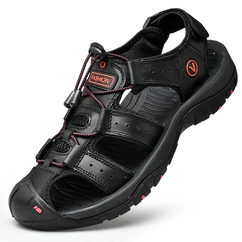 Men's Summer Leather Sandals – Casual Outdoor Beach Shoes