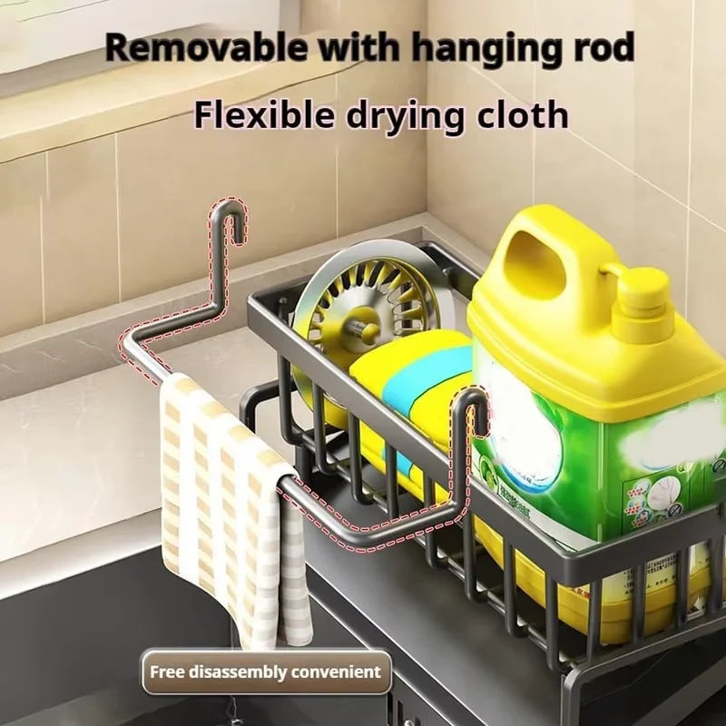 Kitchen Sink Storage Rack – No-Punch, Drainage Shelf for Rags, Sponges & Spices