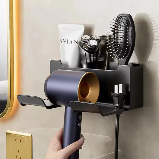 Hair Dryer Wall Holder & Organizer Stand – Bathroom Shelf for Dryer & Straightener