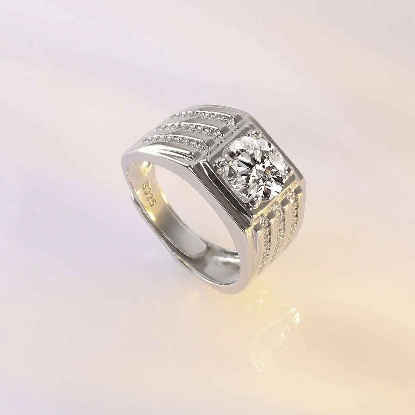 925 Sterling Silver Adjustable Crystal Ring – Fashion Wedding & Engagement Jewelry for Men