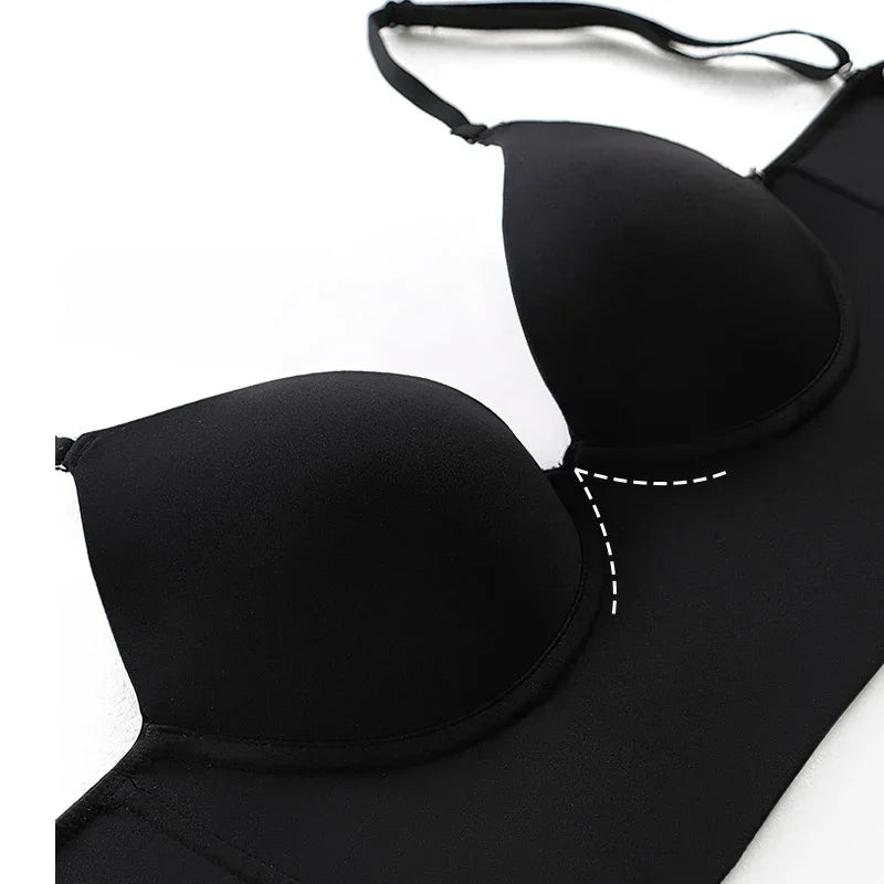 Women’s Invisible Lift-Up Bra – Seamless Deep U Plunge Backless Push-Up Lingerie