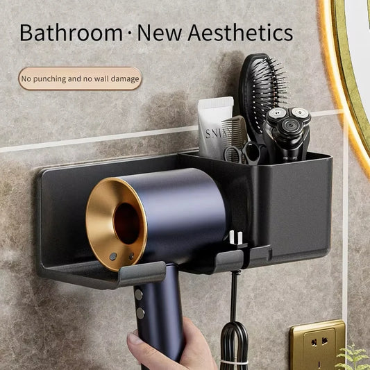 Hair Dryer Wall Holder & Organizer Stand – Bathroom Shelf for Dryer & Straightener