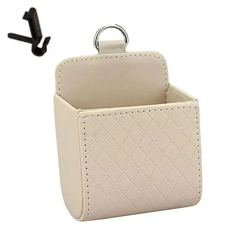 Car Air Vent Phone Holder & Storage Box — Leather Organizer for Phone & Glasses