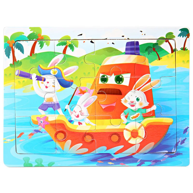 12-Piece Wooden Animal Jigsaw Puzzle – Montessori Educational Toy for Baby or Kids