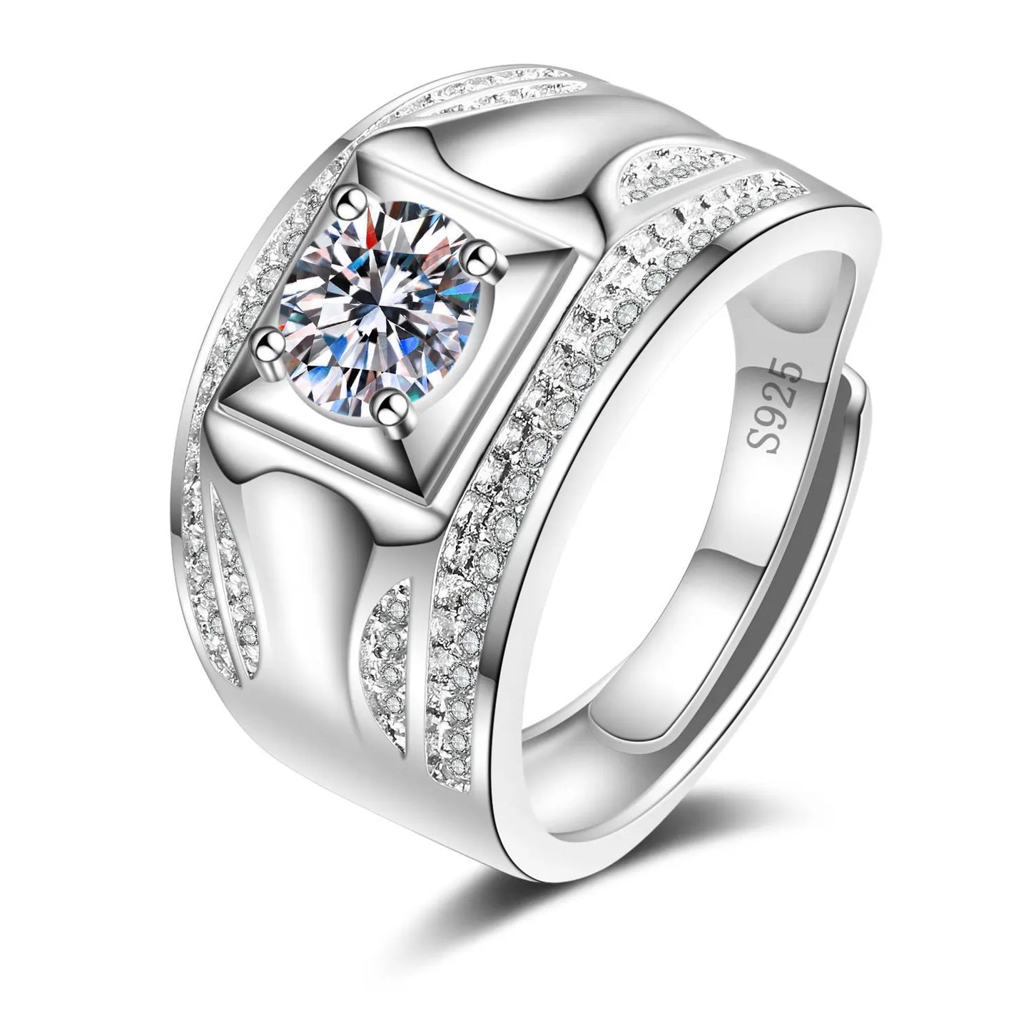 925 Sterling Silver Adjustable Crystal Ring – Fashion Wedding & Engagement Jewelry for Men