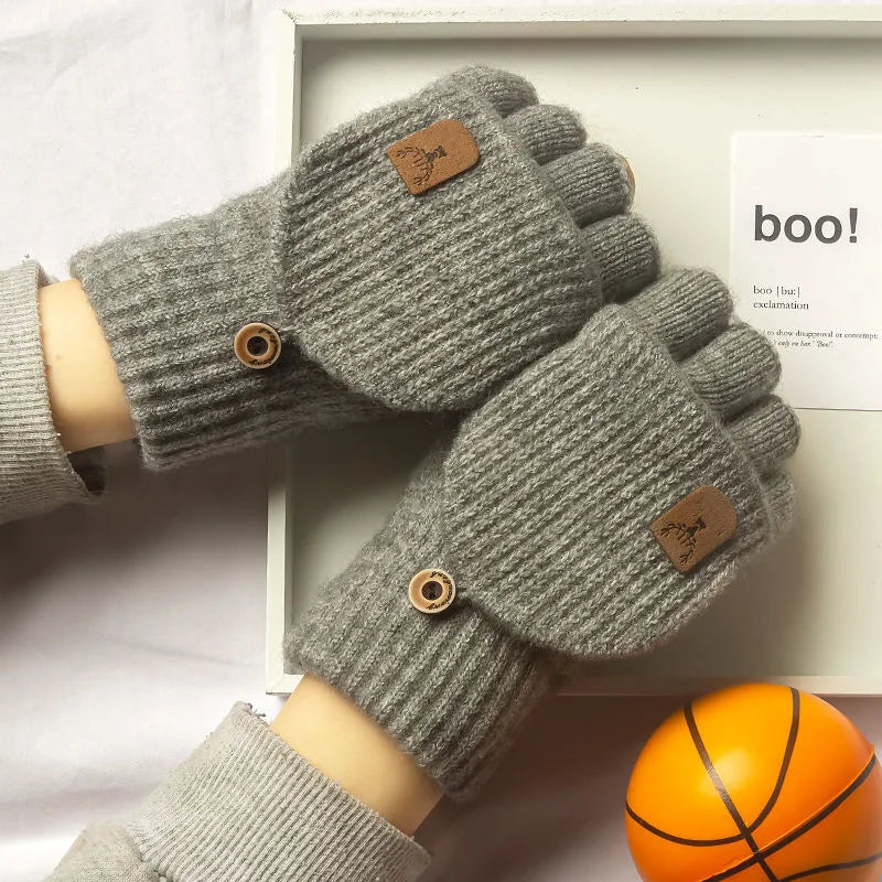 Winter Knitted Flip-Top Gloves – Warm, Windproof, Half-Finger Design for Men & Women