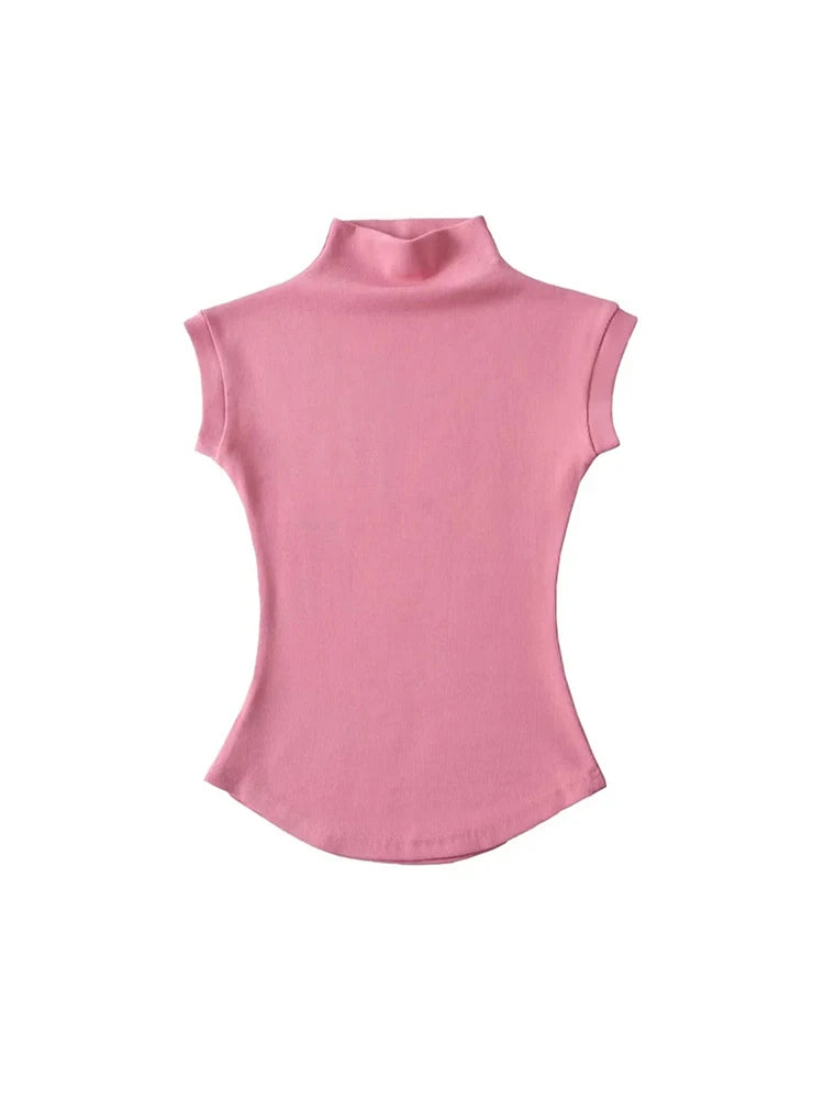 Women's Sleeveless Turtleneck Tops – Slim Fit, Solid, Casual Summer Streetwear