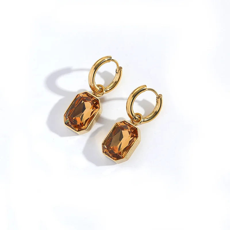 Trendy Women’s Earrings – Stainless Steel with Cubic Zirconia & Glass, Modern Style Gift