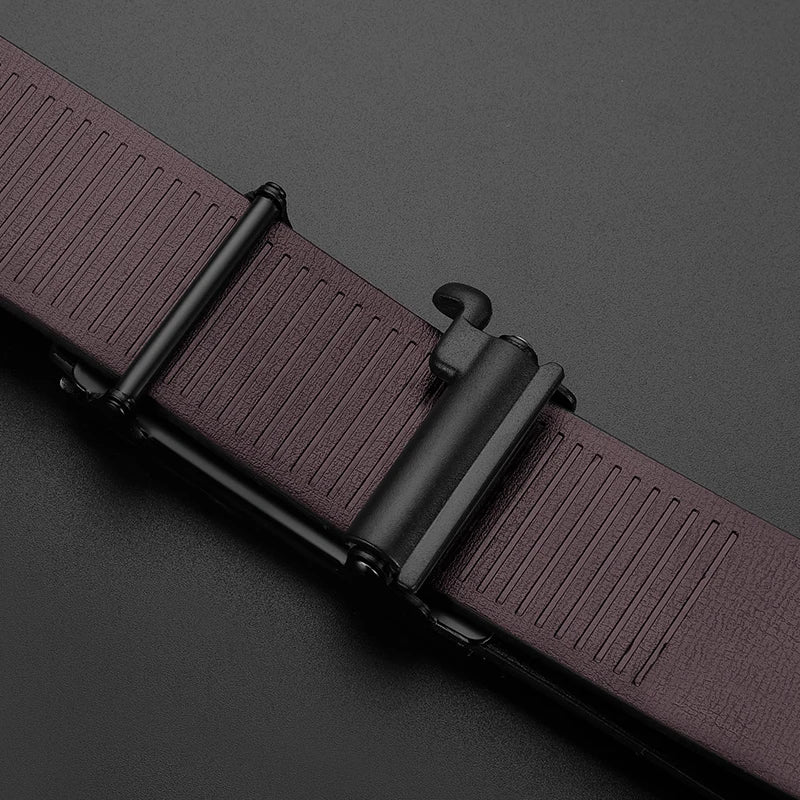 Men’s Business Belt — PU Leather with Alloy Automatic Buckle, Fashion Luxury Strap for Jeans & Formal Wear
