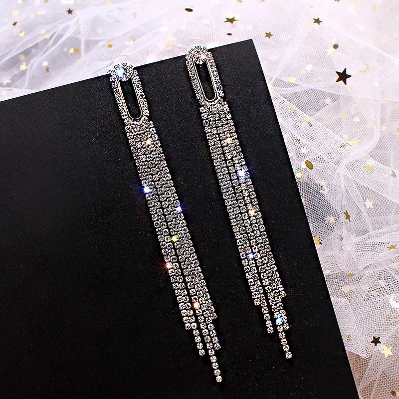 Shiny Crystal Zircon Drop Earrings for Women Geometric Tassel Vintage Pendant Fashion Jewelry