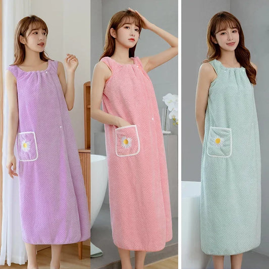 Women’s Wearable Bath Towel Wrap – Quick-Dry Absorbent Bathrobe.