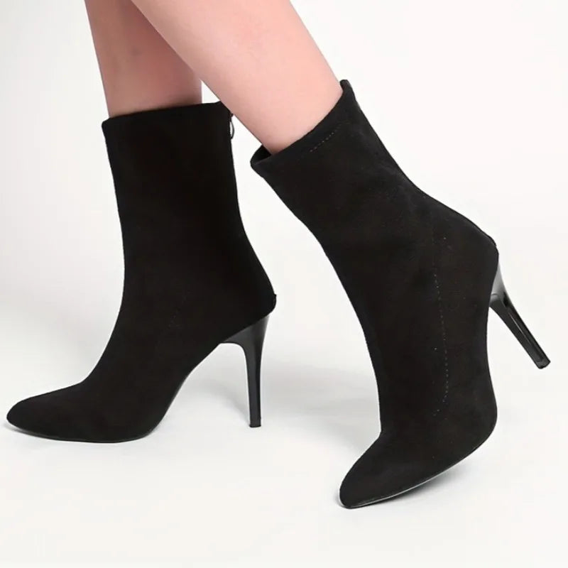 Fashion Suede Stiletto Ankle Boots – Autumn New Style, Pointed Toe, Back Zipper, Non-Slip, Wear-Resistant High Heels