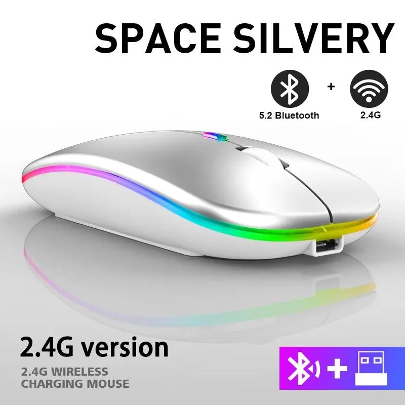 Wireless RGB Rechargeable Bluetooth Mouse — LED Backlit Ergonomic Gaming Mouse for Laptop & PC, 3600 DPI