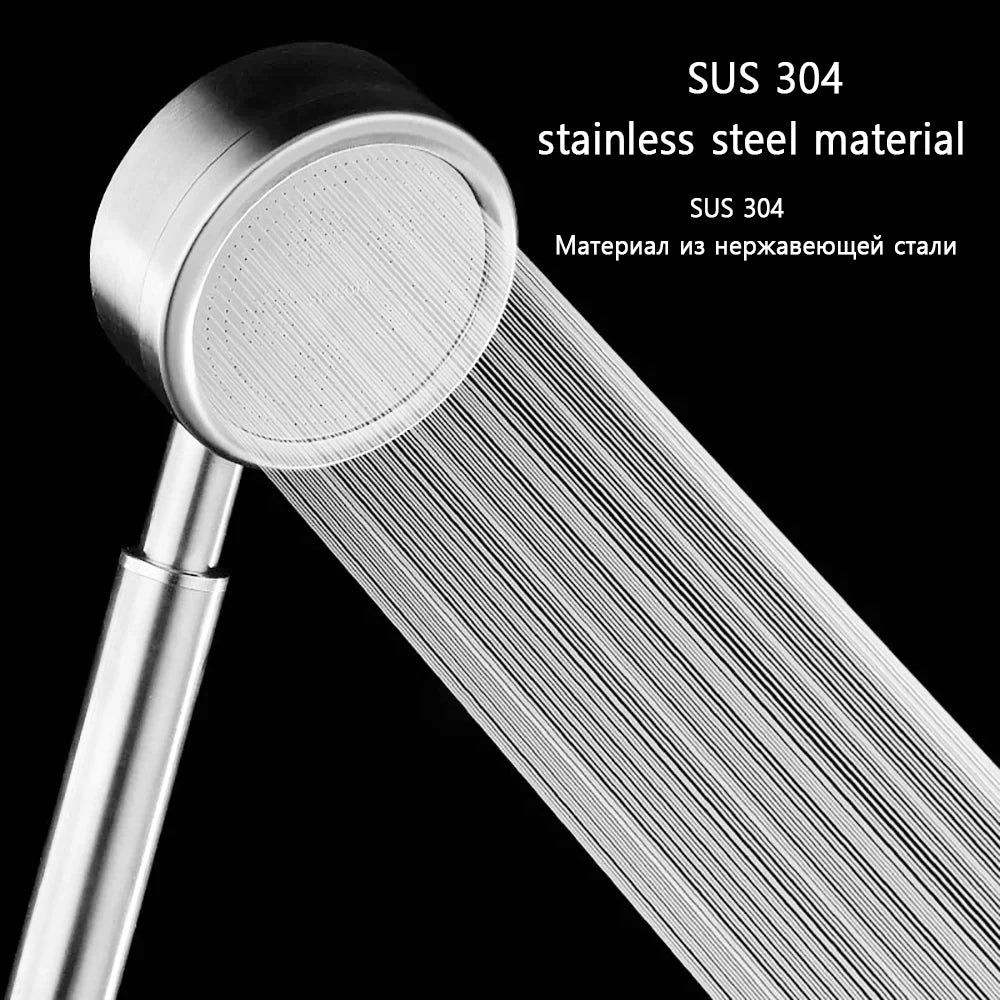 Brushed Stainless Steel Handheld Shower Head – Pressurized Water-Saving Filter Design