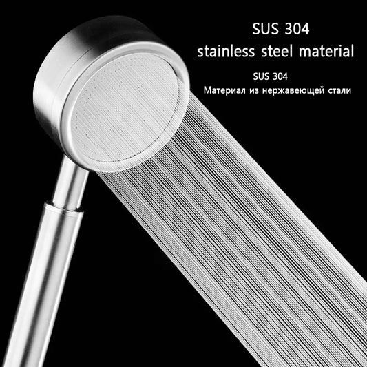 Brushed Stainless Steel Handheld Shower Head – Pressurized Water-Saving Filter Design