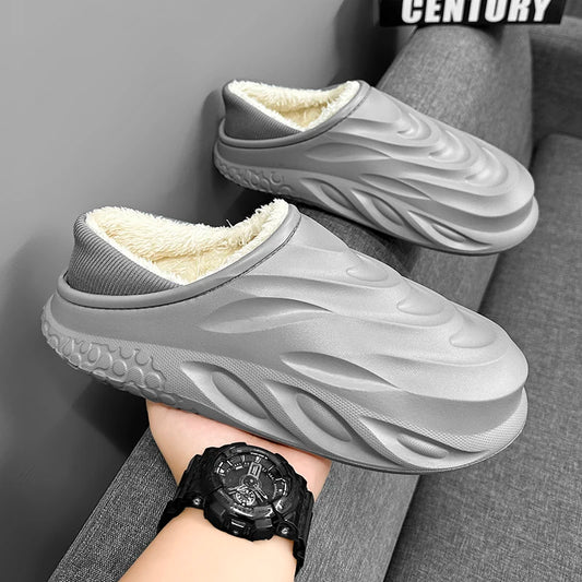 Warm Men’s Home Slippers – Velvet Heel, Non-Slip, Durable & Waterproof for Couples