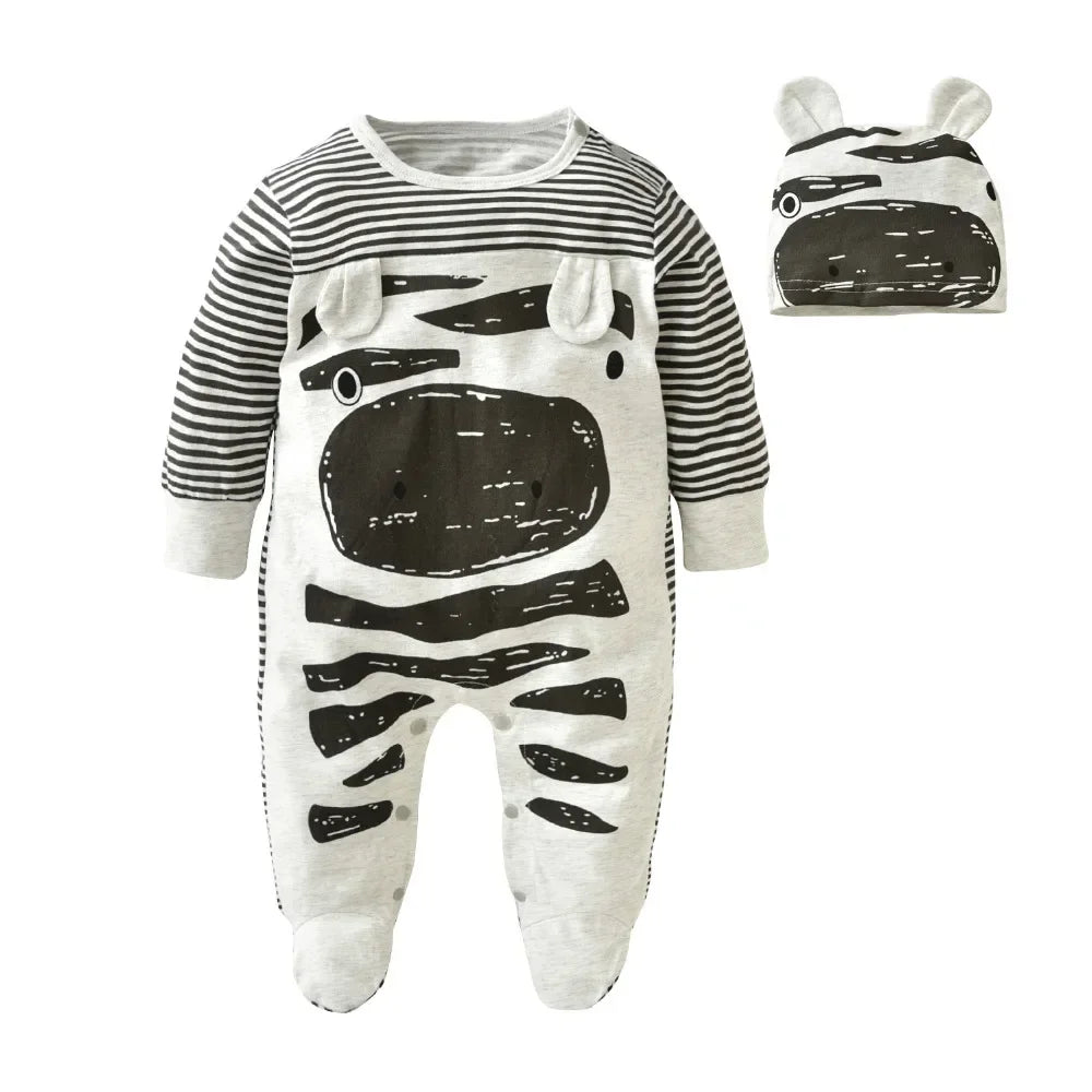 Baby Boy Romper — Long Sleeve One-Piece with Cap, Spring/Autumn Infant Jumpsuit
