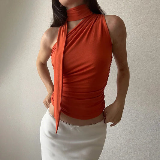 Women’s Backless Halter Crop Top – Sexy Off-Shoulder Sleeveless Y2K Clubwear, Summer 2024