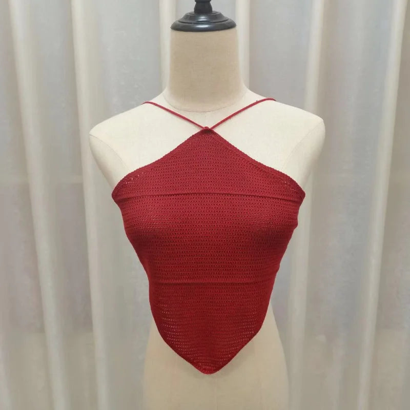 Sexy Hollow Halter Knit Tank – Backless Summer Camisole