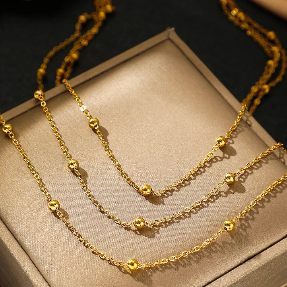 Multi-Layer Stainless Steel Beaded Necklace – Elegant Party Jewelry for Women