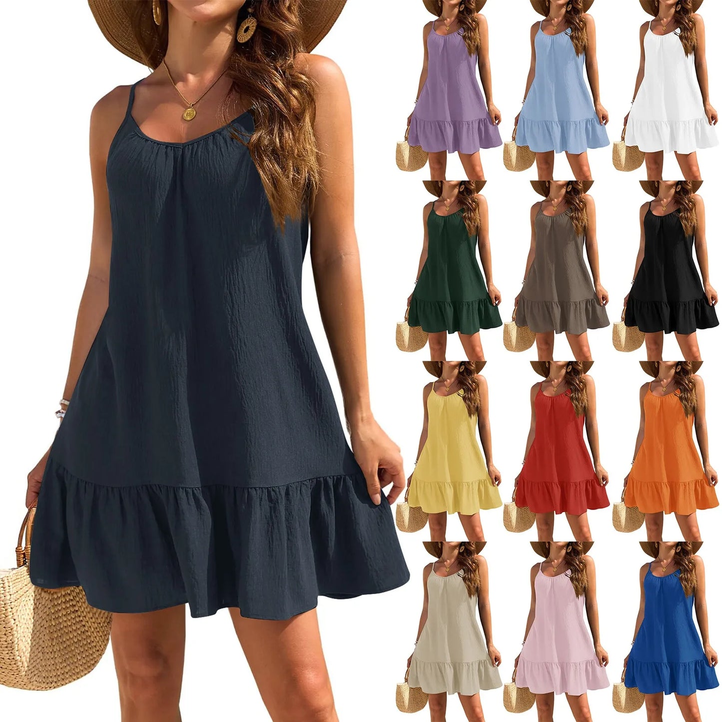 Women’s Summer Mini Dress – V-Neck Ruffle A-Line Beach Style