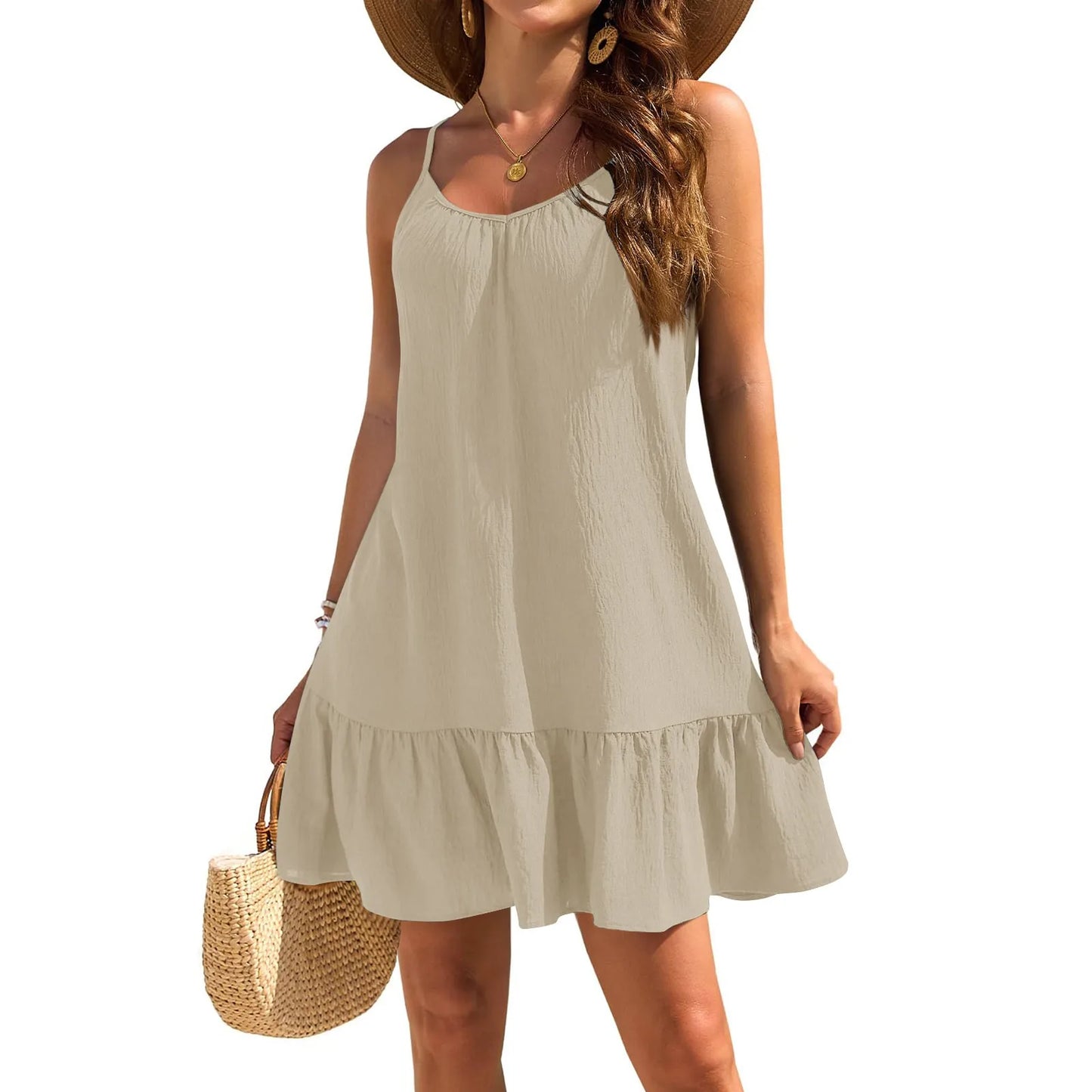 Women’s Summer Mini Dress – V-Neck Ruffle A-Line Beach Style