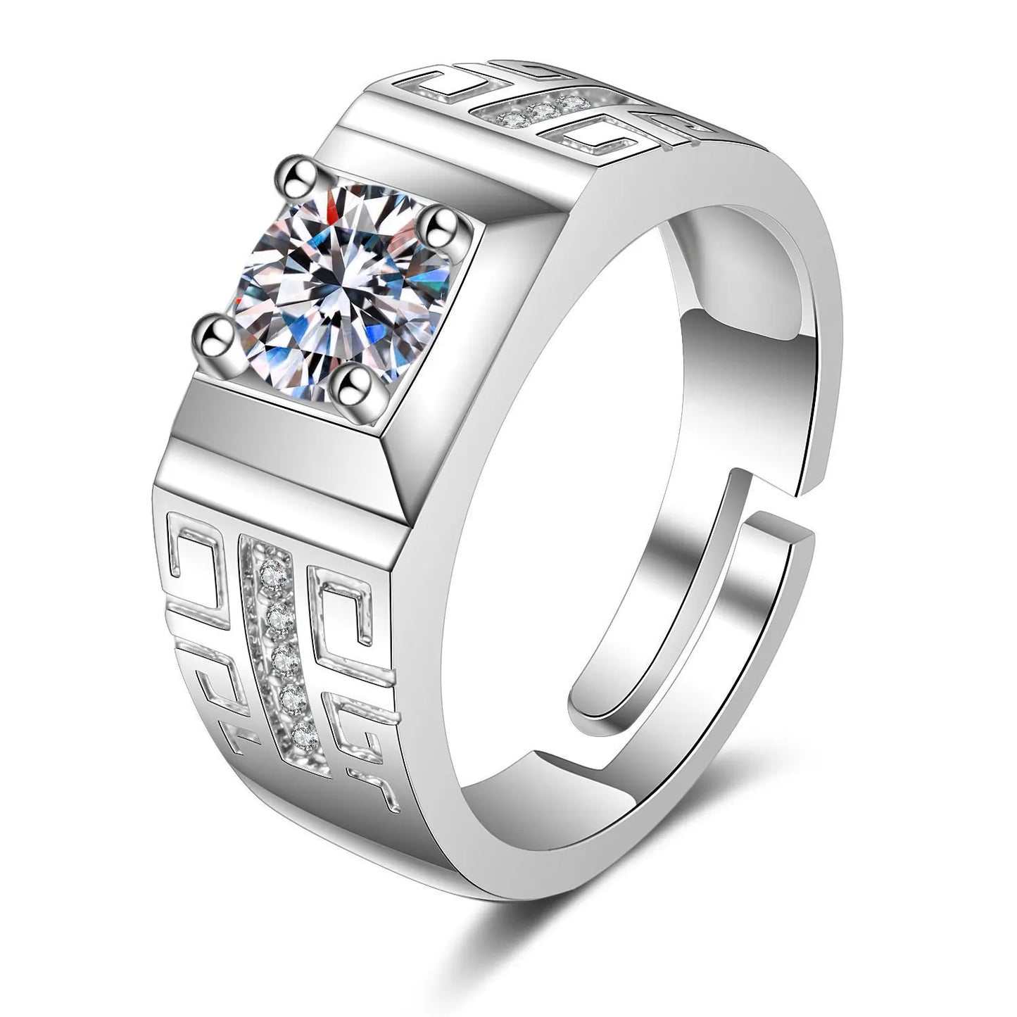 925 Sterling Silver Adjustable Crystal Ring – Fashion Wedding & Engagement Jewelry for Men