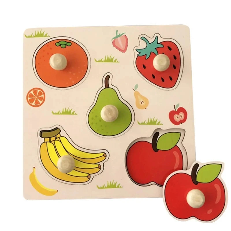 Montessori 3D Wooden Puzzle Baby Toys Early Learning Fruit Cognitive Board