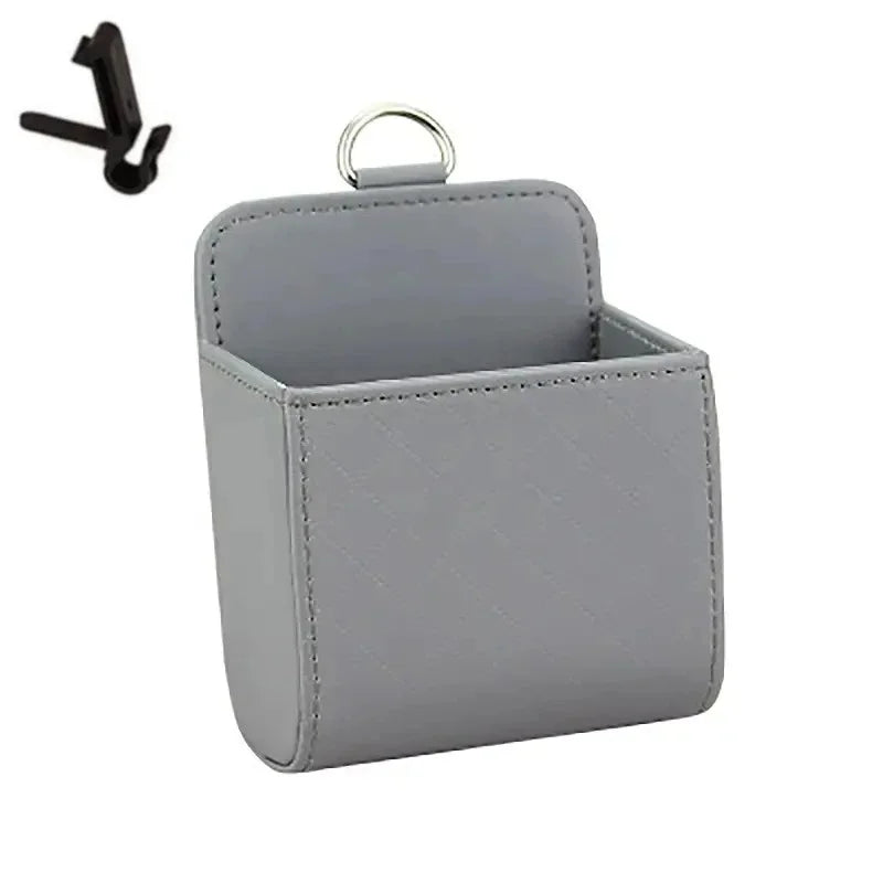 Car Air Vent Phone Holder & Storage Box — Leather Organizer for Phone & Glasses