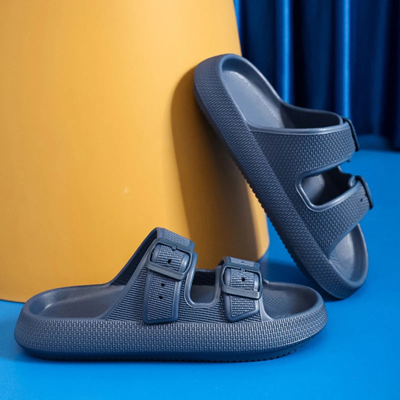 Men’s Summer Platform Sandals – Soft Sole, Adjustable Buckle, Non-Slip Flip Flops for Home & Beach Comfort