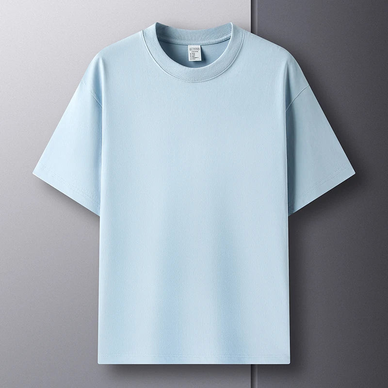 Men’s Summer Cotton T-Shirt – Casual, Loose Fit, Double Line Design