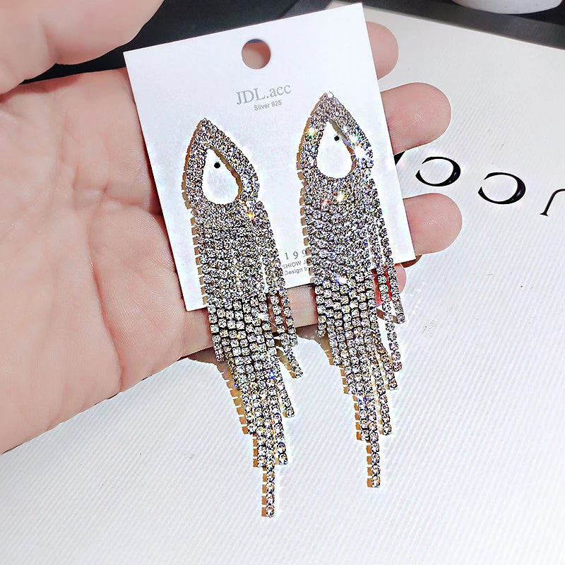 Shiny Crystal Zircon Drop Earrings for Women Geometric Tassel Vintage Pendant Fashion Jewelry