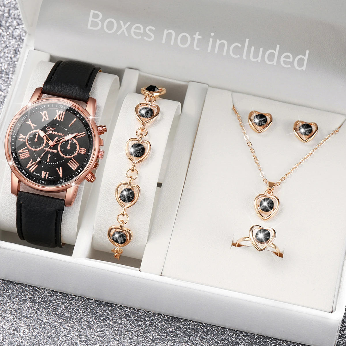5/6PCS Women’s Quartz Watch Set – Leather Band & Rhinestone