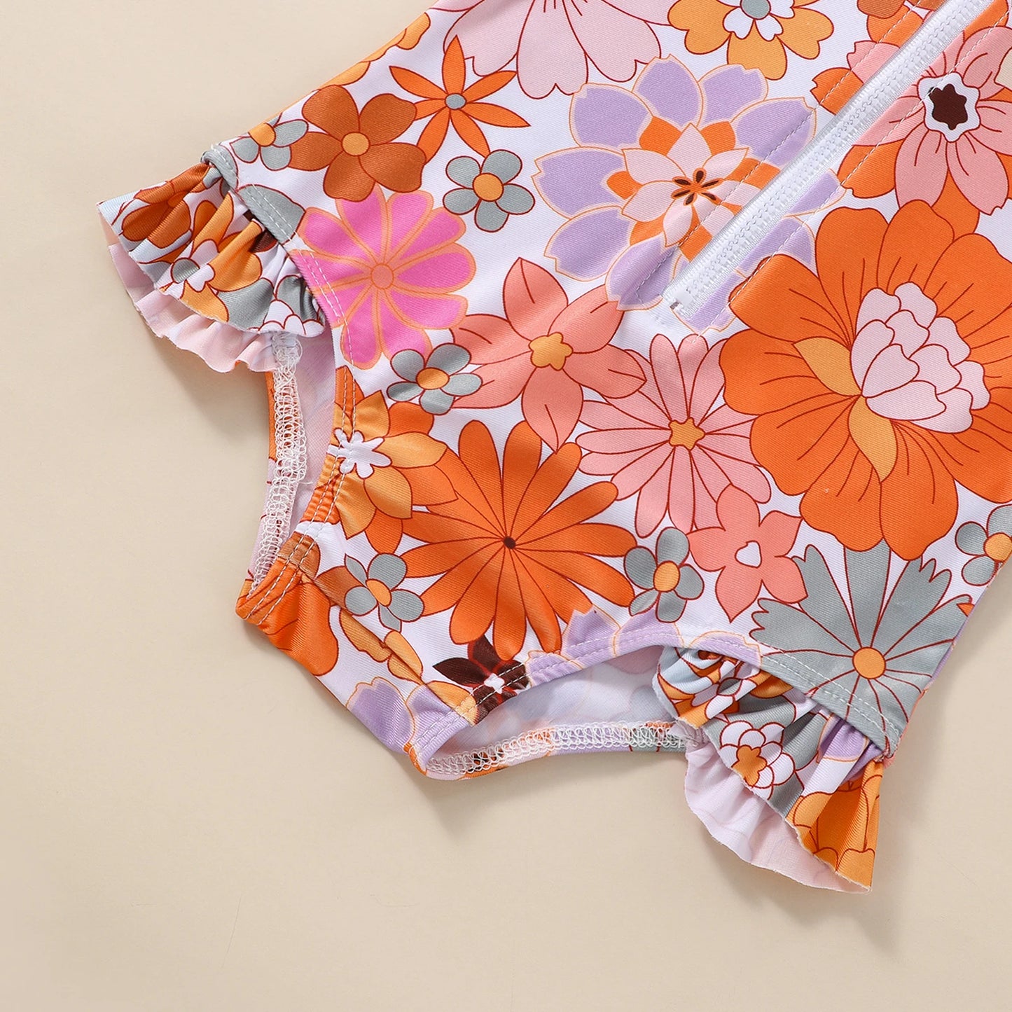 Baby Girl Swimsuit Set — 0–2Y Long Sleeve Floral/Shell Print with Hat, Spring/Summer