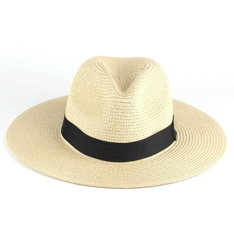 Summer Straw Fedora Hat – Unisex, Solid Color, Beach & Casual Style