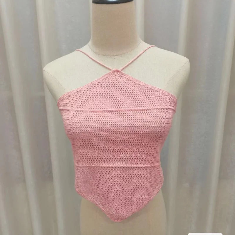 Sexy Hollow Halter Knit Tank – Backless Summer Camisole