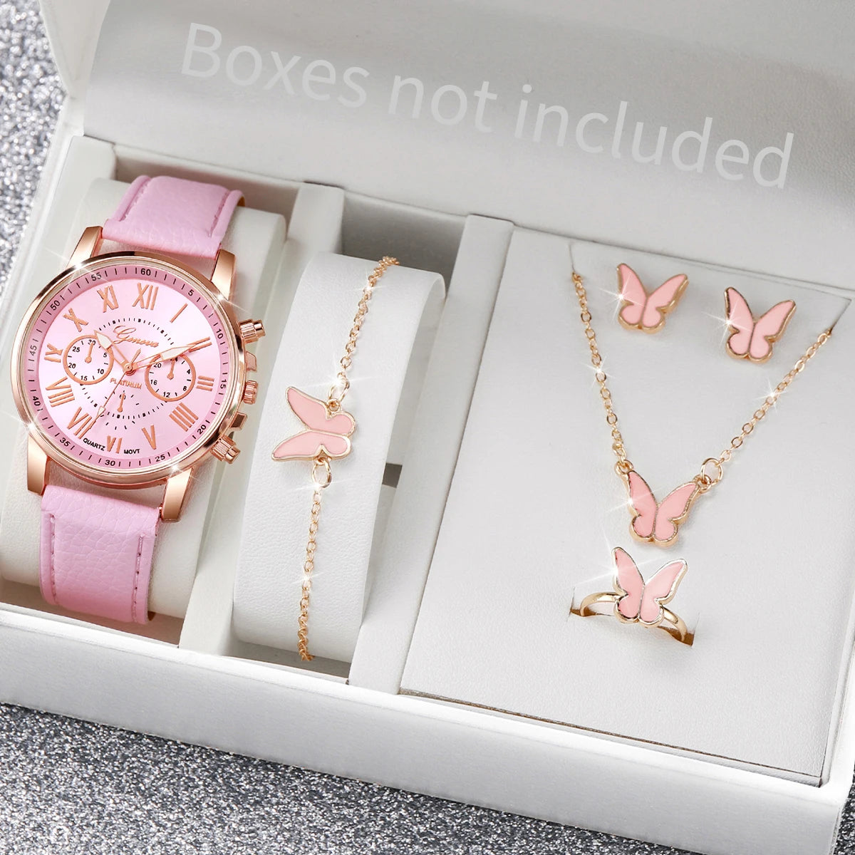 5/6PCS Women’s Quartz Watch Set – Leather Band & Rhinestone