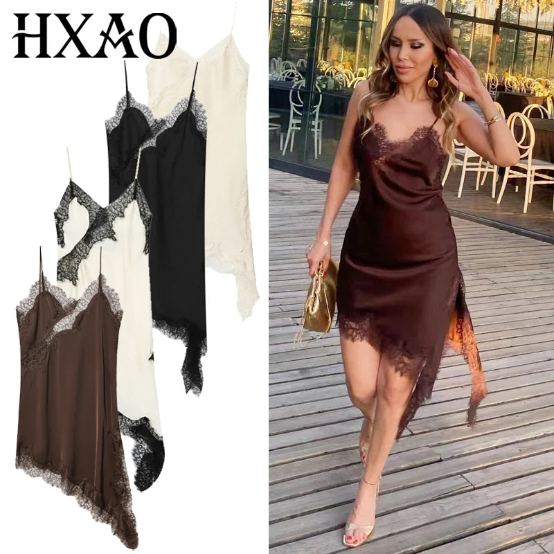 HXAO Women’s Lace Asymmetric Slip Dress – Summer 2025 Sexy Mini