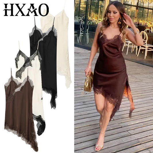 HXAO Women’s Lace Asymmetric Slip Dress – Summer 2025 Sexy Mini