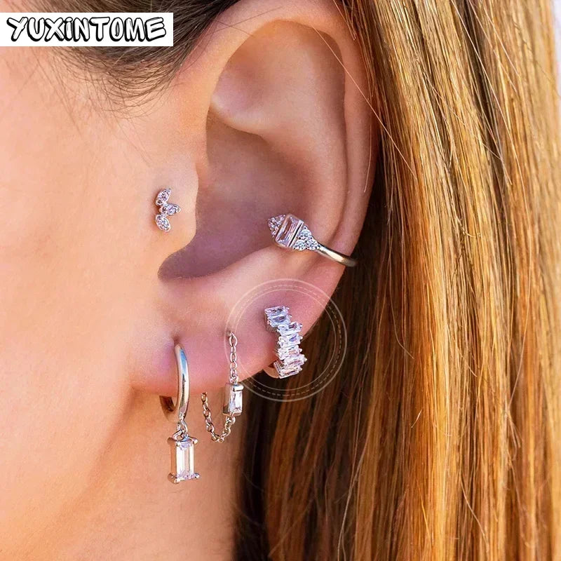 925 Sterling Silver White Zircon Tassel Hoop Earrings — Women’s Luxury Korean Fashion Jewelry 2025