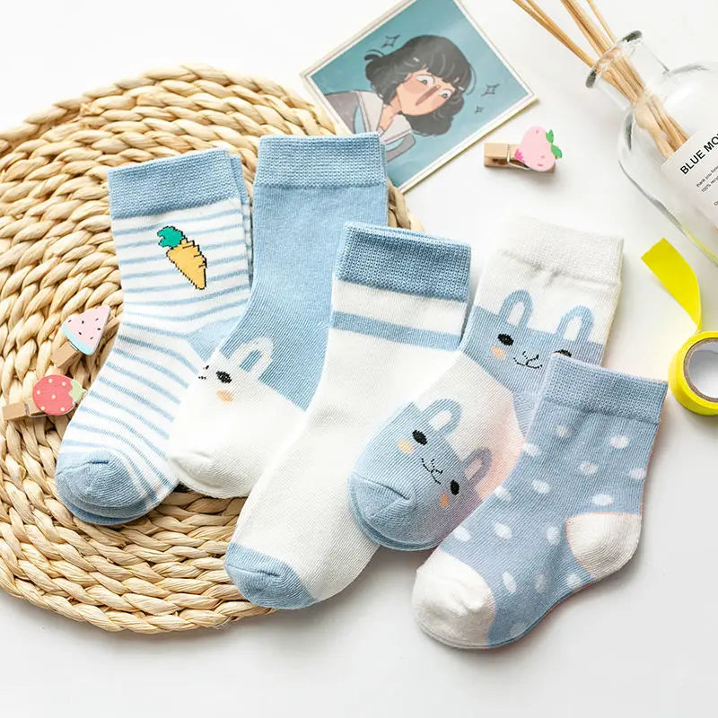 5 Pairs Baby Socks Cotton Cartoon Animal Cute Toddler Kids Socks for Boys & Girls 0–6 Years