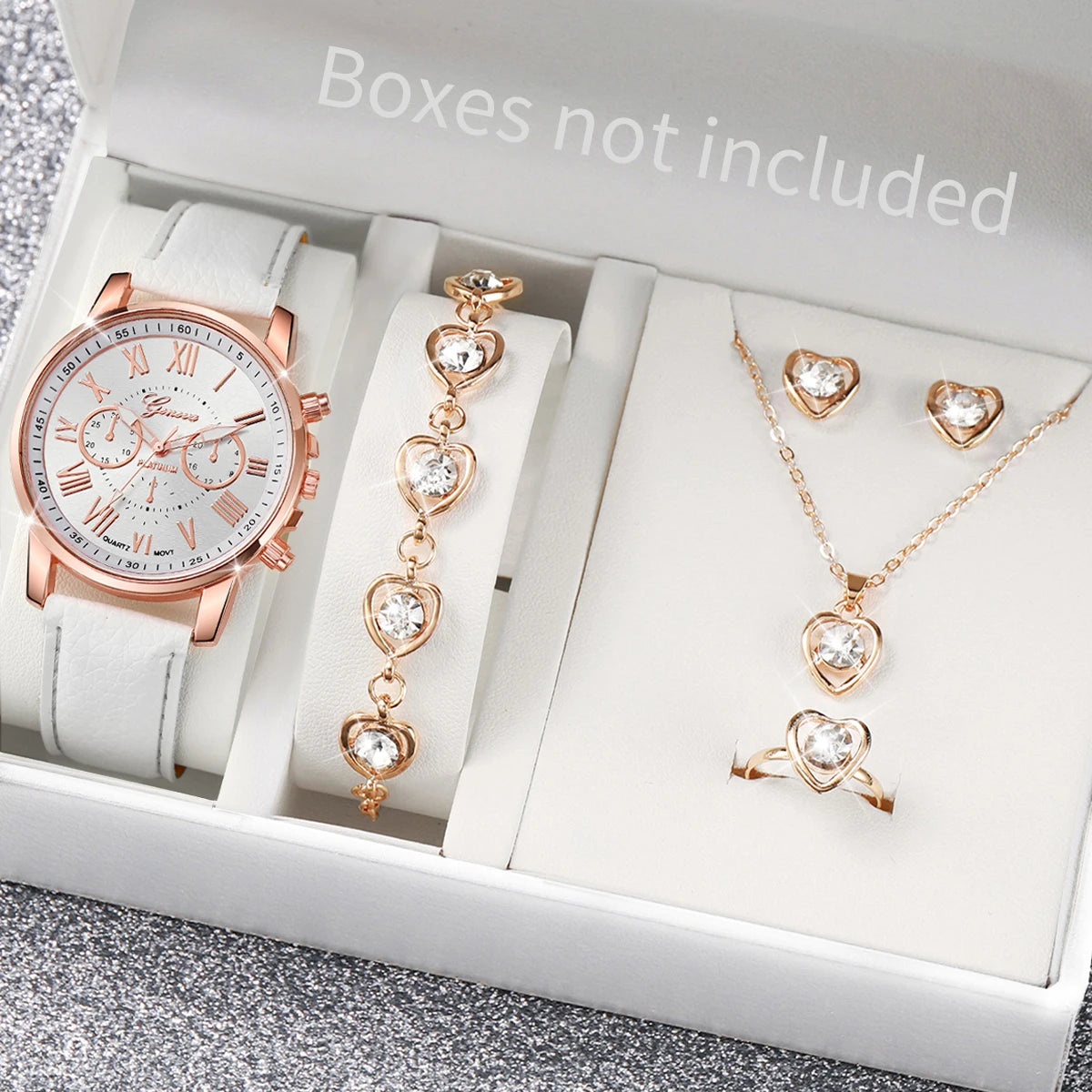 5/6PCS Women’s Quartz Watch Set – Leather Band & Rhinestone