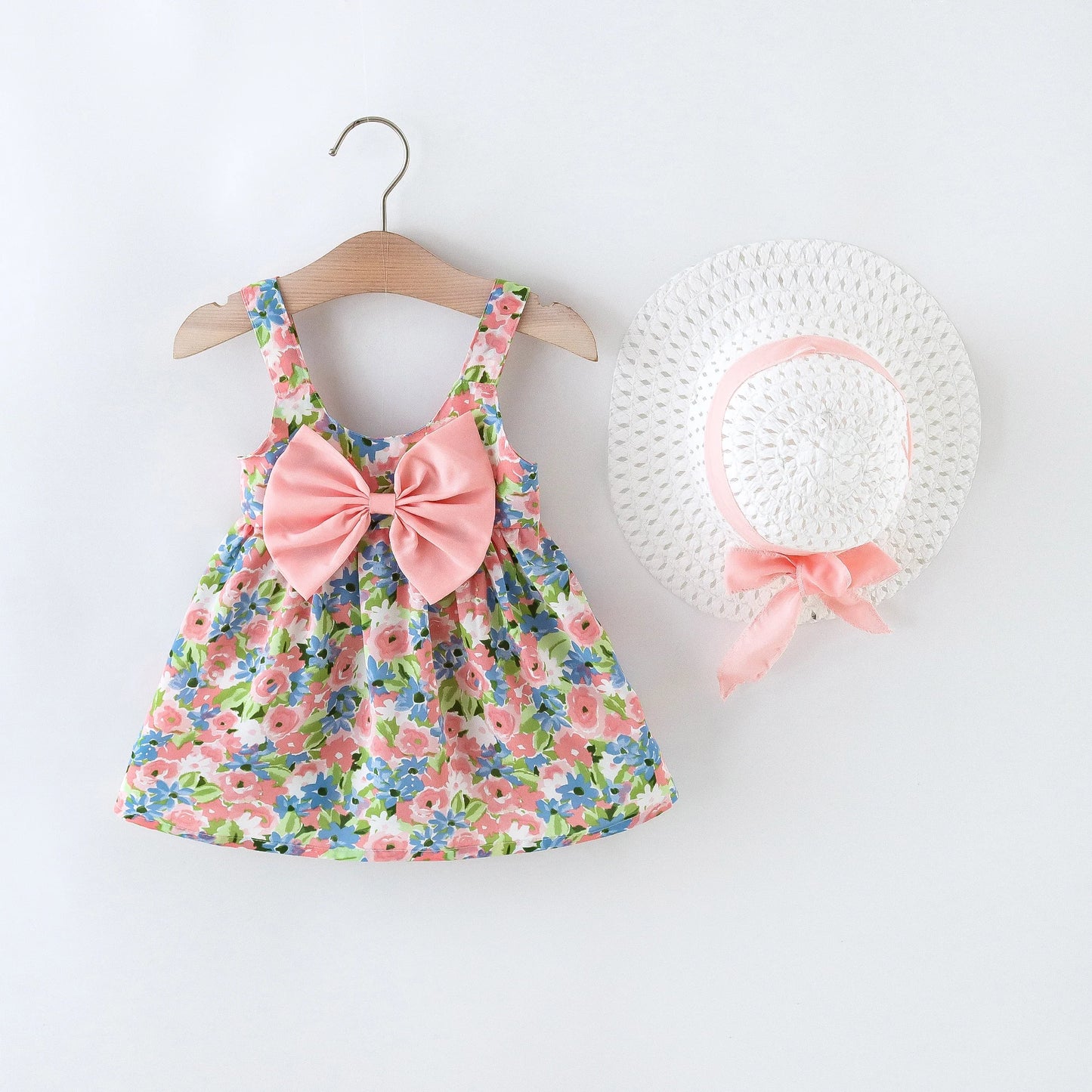 2Pcs Baby Girl Summer Dress & Hat Set — Floral Toddler Outfit for Beach & Casual Wear (0–3Y)