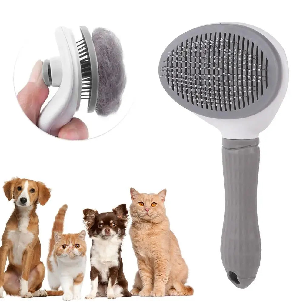 Automatic Pet Hair Removal Comb – Stainless Steel, One-Click Cleaning