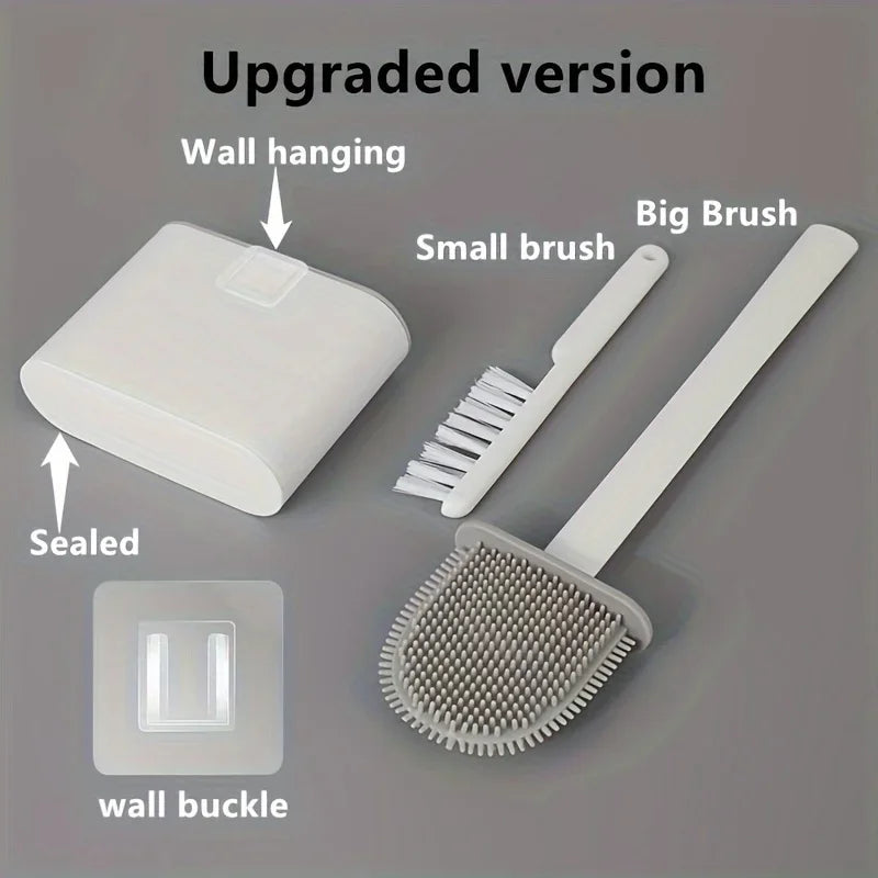 Bathroom Cleaning Set – Wall-Mounted Silicone & Long-Handle Brushes