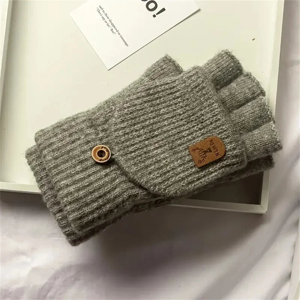 Winter Knitted Flip-Top Gloves – Warm, Windproof, Half-Finger Design for Men & Women