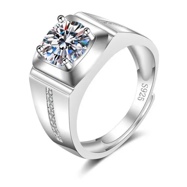 925 Sterling Silver Adjustable Crystal Ring – Fashion Wedding & Engagement Jewelry for Men