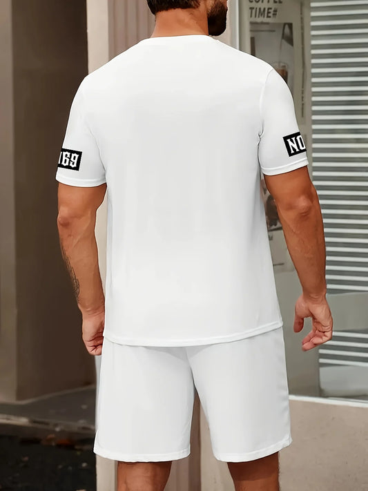 2025 Men's Summer Set – Letter Print T-Shirt & Shorts, Casual Sportswear