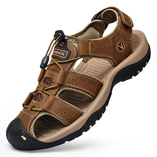 Men's Summer Leather Sandals – Casual Outdoor Beach Shoes